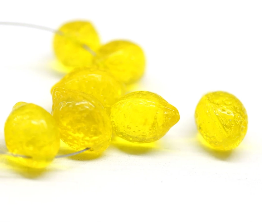 Yellow Lemon Czech Glass Beads Transparent Yellow 14x10mm Fruit Beads Top Drilled 8pc 2642 - Etsy UK