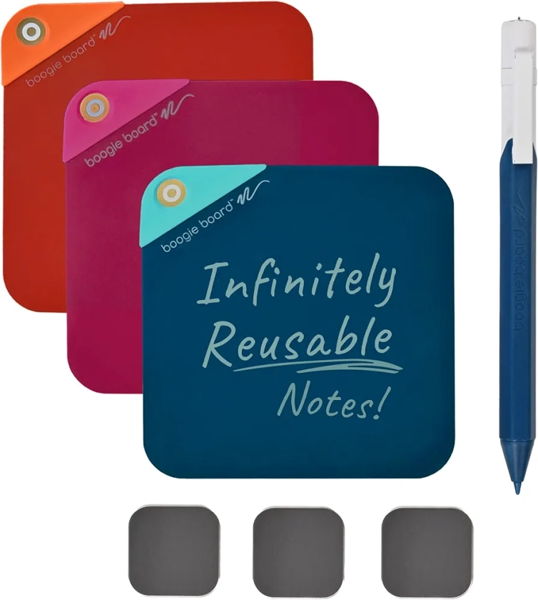 Boogie Board VersaNotes Starter Pack, Reusable 3-Pack 4x4 Dry-Erase and Sticky Note Alternative for Home and Office, Includes 3 VersaNotes, Magnetic Mounting Plates, Instant Erase, and VersaPen Stylus