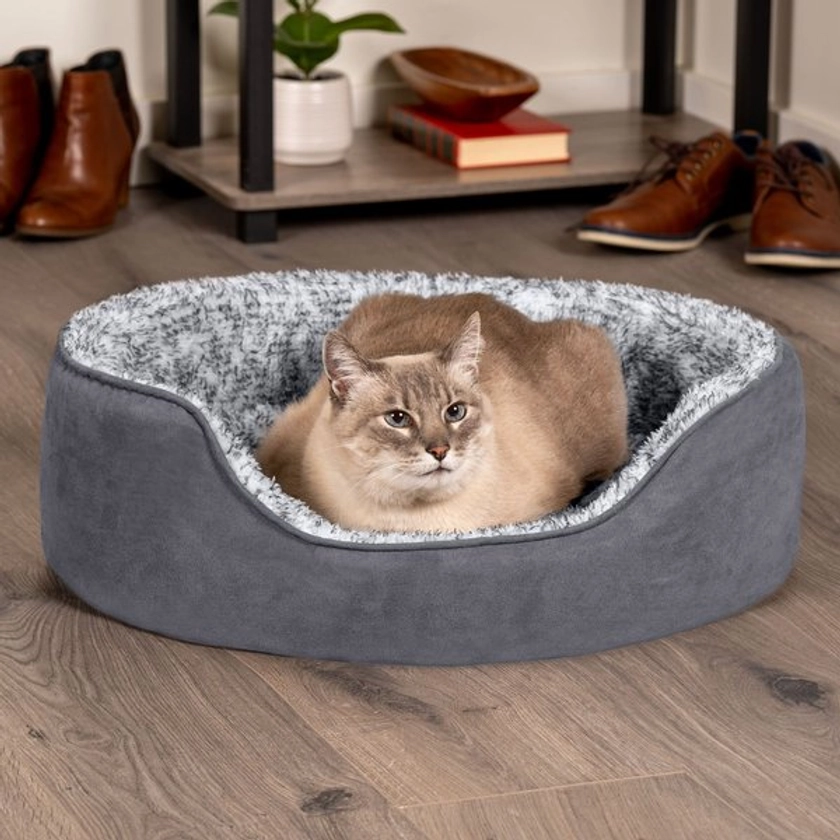 FurHaven Two-Tone Faux Fur & Suede Oval Dog & Cat Bed