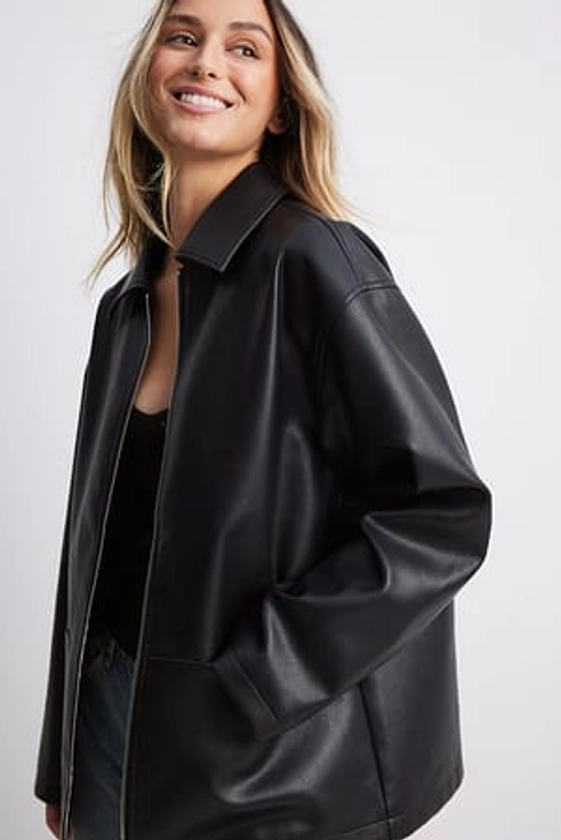 Veste zippée en similicuir Noir