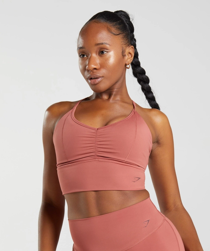 Gymshark Elevate Longline Sports Bra - Rose Brown