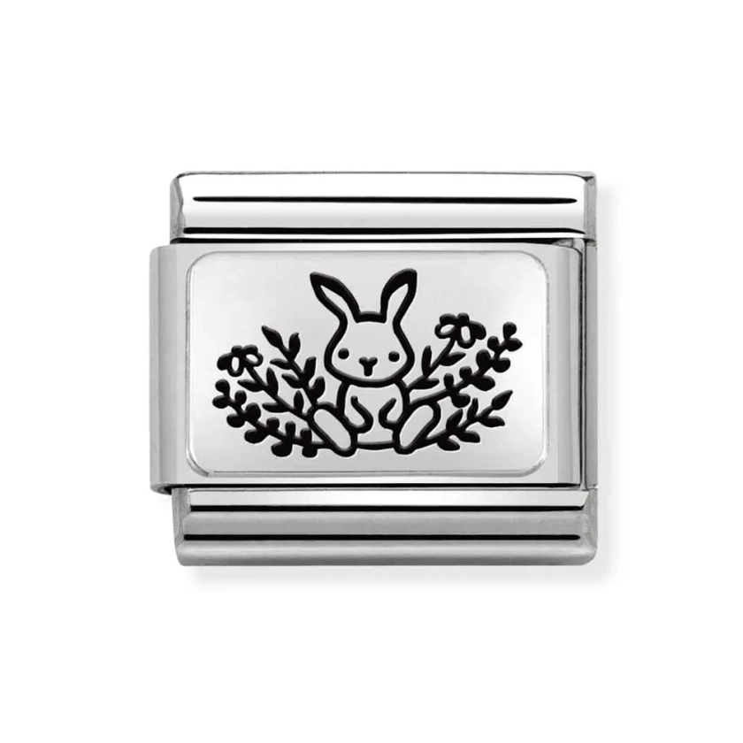 Classic Silver Rabbit with Flowers Charm