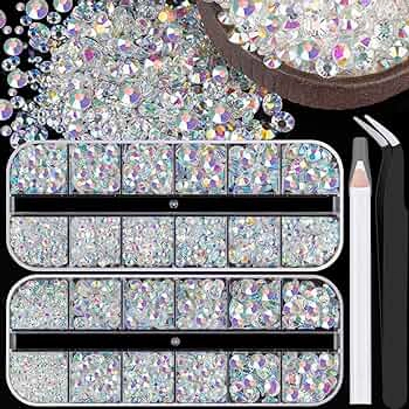 BELLEBOOST 3500PCS Resin Rhinestones Kits, 2/3/4/5/6mm Flatback Jelly Rhinestones, 2 Box Transparent AB Non Hotfix Crystal Gems for DIY Crafts Mugs Bottles Tumblers Clothes Makeup Nail Manicure