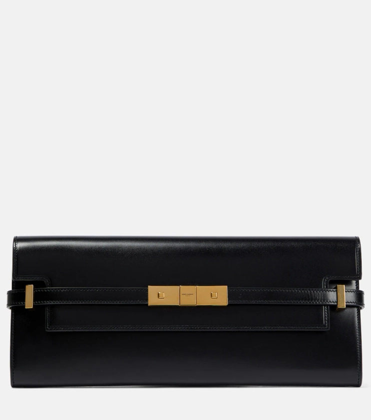 Manhattan leather clutch in black - Saint Laurent | Mytheresa