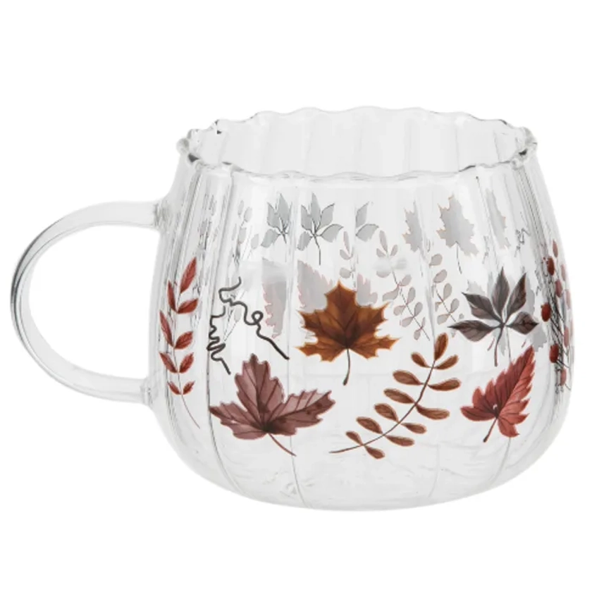 Autumn Leaves Glass Mug, 410ml