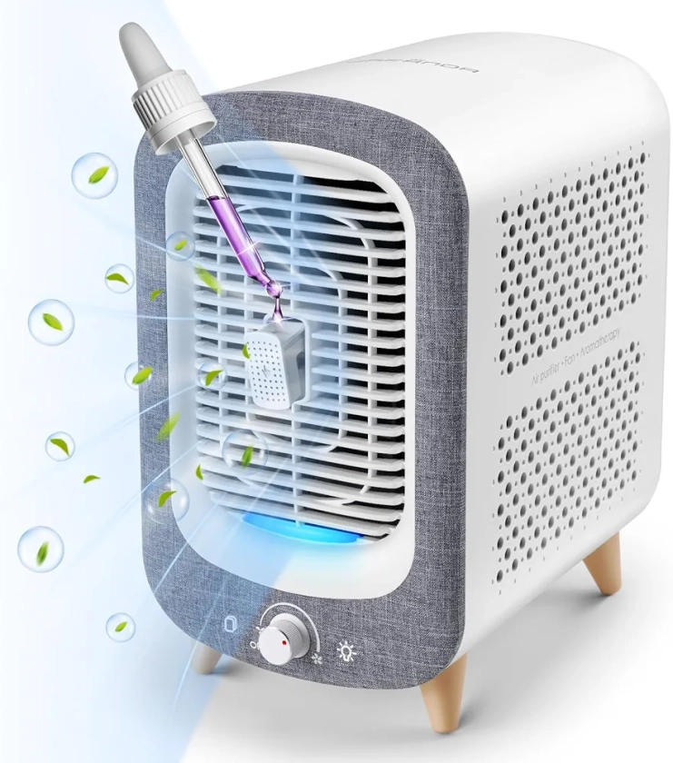 Jafanda Air Purifier for Home Bedroom 780sq ft, HEPA & Activated Carbon, Air Cleaner with Fragrance Sponge & Nightlight for Smoke, Allergies, Dust, Odor, VOC, Pet Dander, Pollen, Office, Desktop,Grey