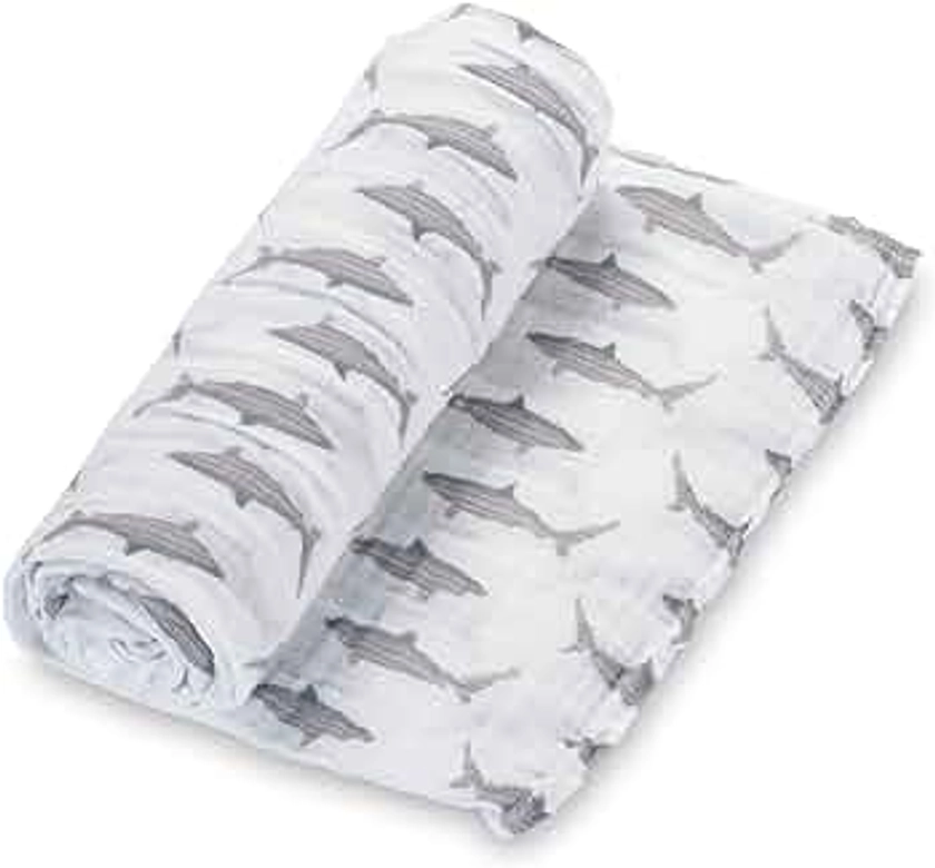 LollyBanks Swaddle Blanket | 100% Muslin Cotton | Newborn and Baby Nursery Essentials for Boys, Registry | Shark Print
