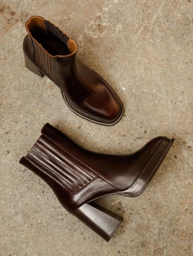 Deva Irish Coffee - Bottines à plateformes et talons hauts en cuir marron