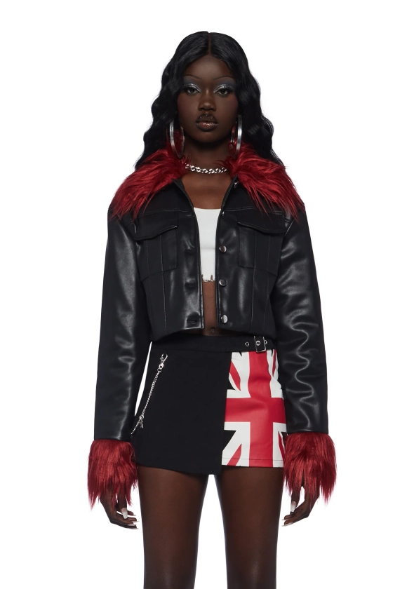 Dolls Kill x Bratz Faux Fur Cropped Jacket- Black