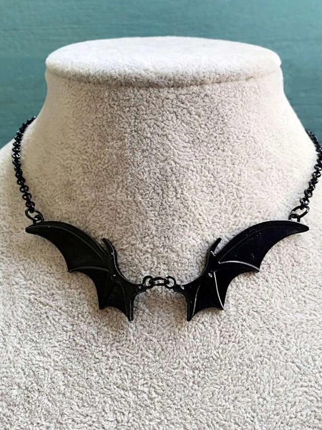 1pc Halloween Women's Gothic Dark Style Vampire Bat Wing Necklace