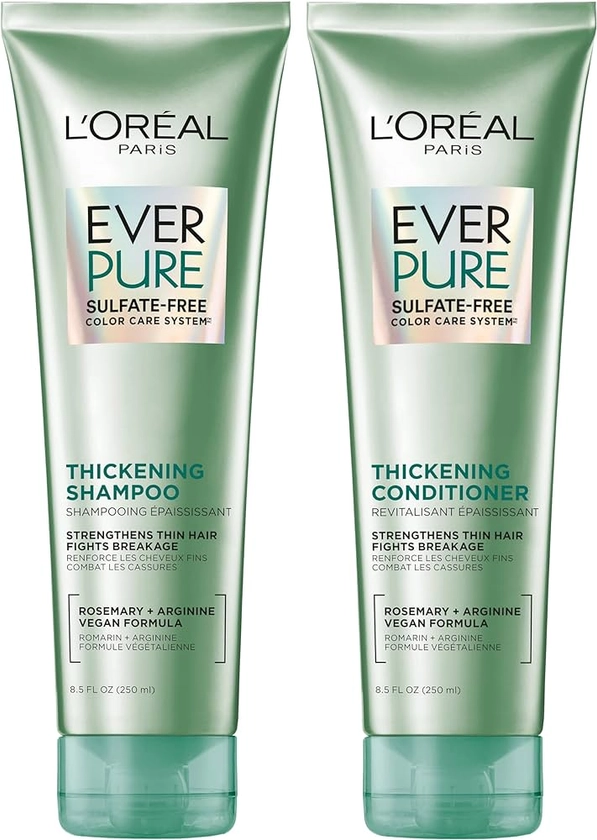 Amazon.com : L'Oreal Paris Thickening Sulfate Free Shampoo and Conditioner, Thickens + Strengthens Thin, Fragile Hair, EverPure, 1 Hair Care Kit : Beauty & Personal Care