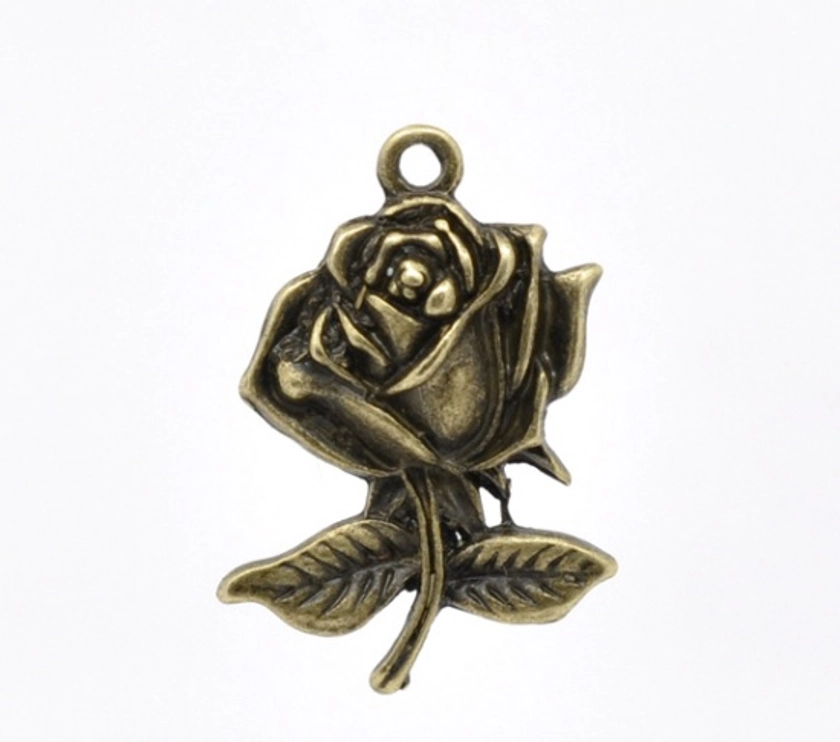 40 Pendentifs breloque charm Fleur rose Bronze vieilli 25x17mm