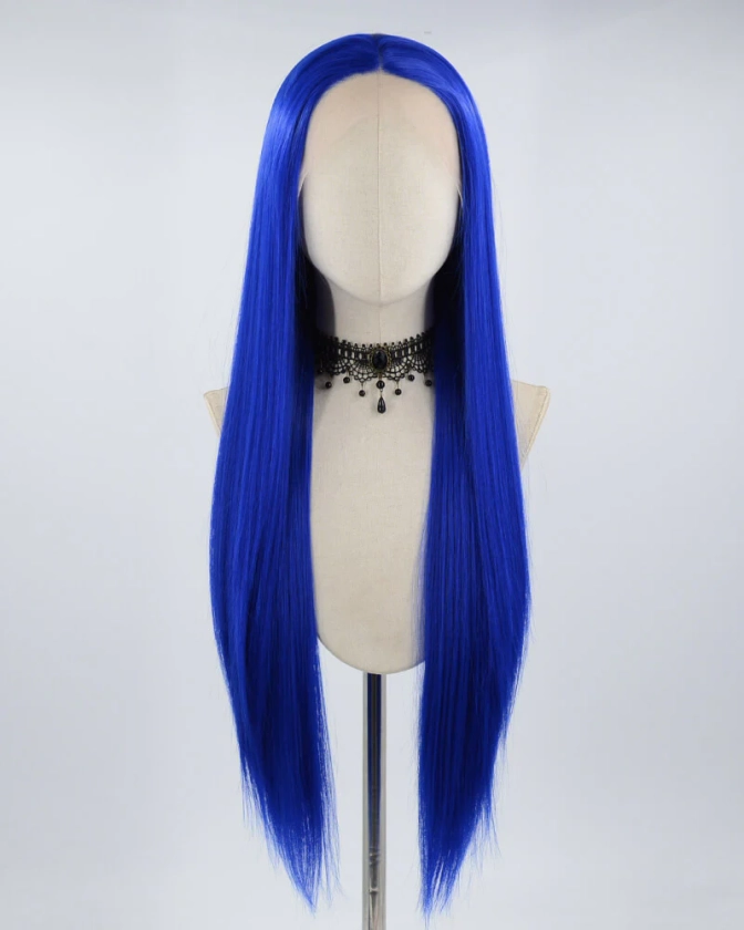 Long Blue Straight Synthetic Lace Front Wig WW509 – Weekendwigs