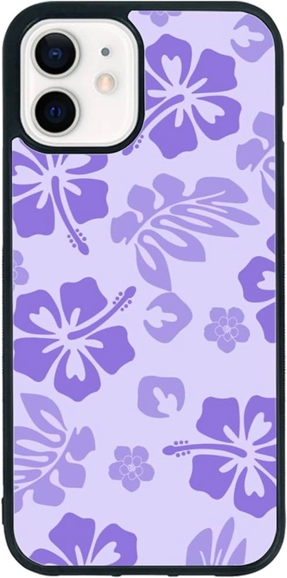 Purple Hibiscus Phone Case Compatible with iPhone 12/12 Pro 6.1 Inch - Shockproof Protective TPU Cute Flower Printed iPhone Case Designed for iPhone 12 Case for Men Girls Women