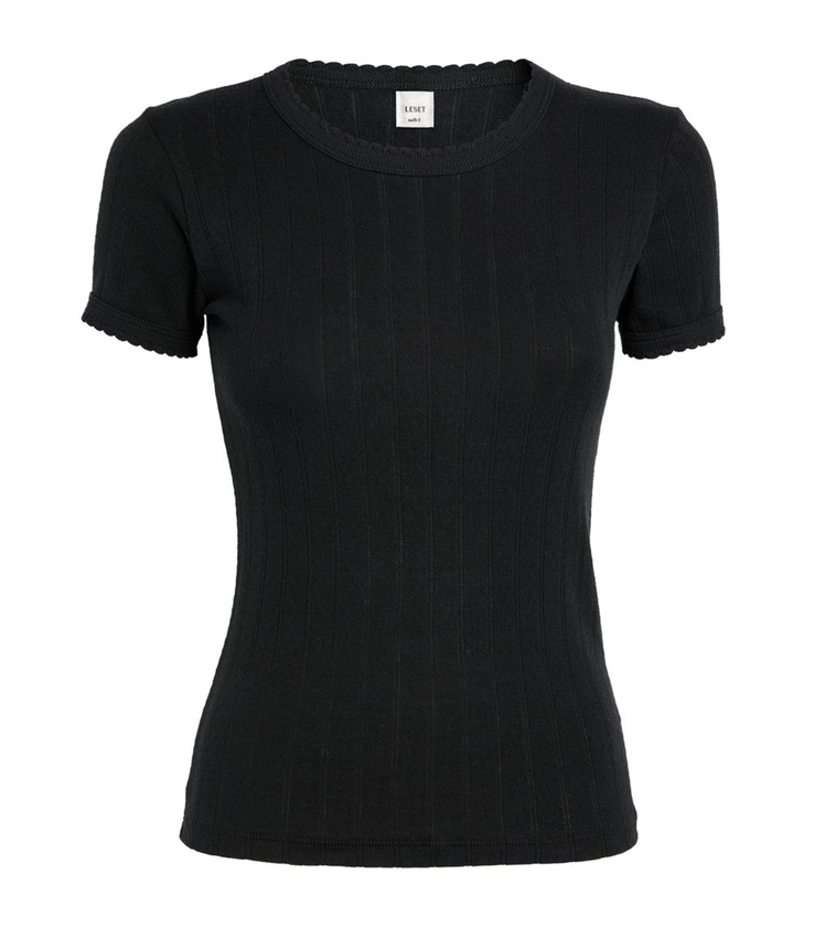 Womens LESET black Slim Fit Pointelle T-Shirt | Harrods UK