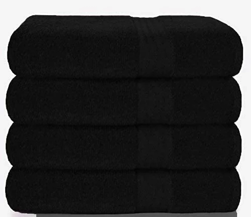 GLAMBURG Premium Cotton 4 Pack Bath Towel Set - 100% Pure Cotton - 4 Bath Towels 27x54 - Ideal for Everyday use - Ultra Soft & Highly Absorbent - Black