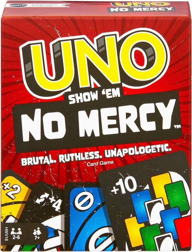 UNO Show ‘em No Mercy Card Game for Kids, Adults & Family Parties and Travel With Extra Cards, Special Rules and Tougher Penalties., HWV18 : Amazon.co.uk: Toys & Games