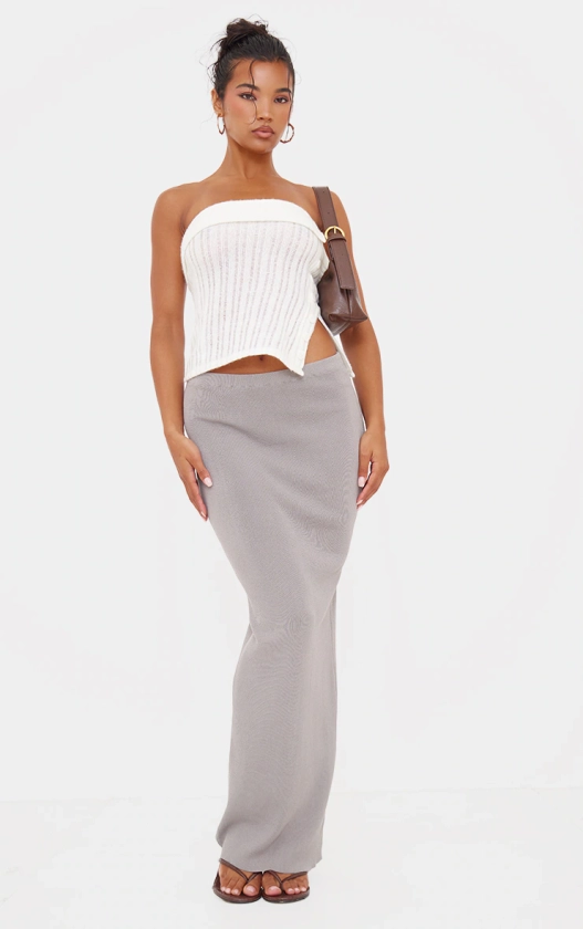 Dove Grey Fine Knit Maxi Skirt | Knitwear