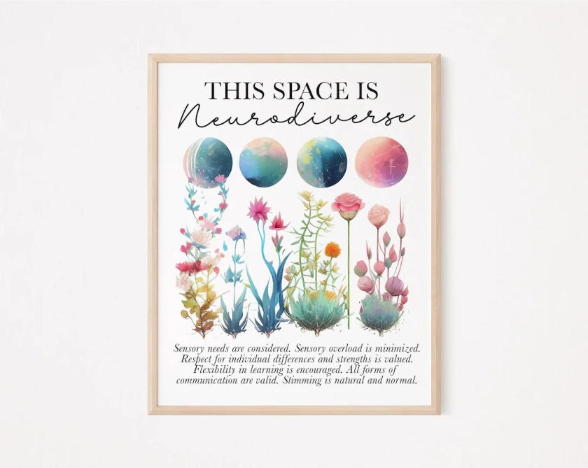 This space is neurodiverse print | neurodiversity poster | neurodivergent decor | autistic poster | adhd | social worker | psychologist gift