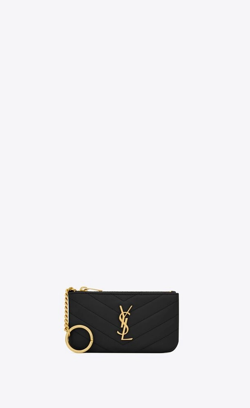 블랙 마틀라세 가죽 소재의 모노그램 생 로랑 키 파우치 | Saint Laurent | YSL.com