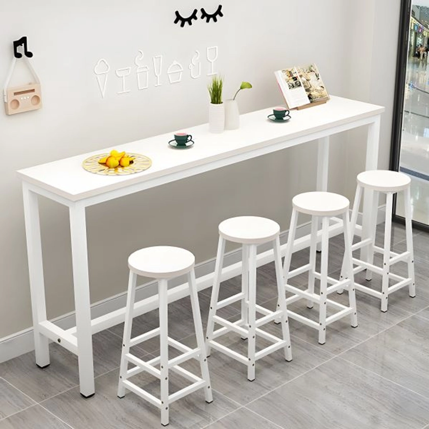 Modern Bar Table Rectangle Dining Table for Kitchen Living Room - White White 94.5"L x 15.7"W x 39.4"H Without Chairs