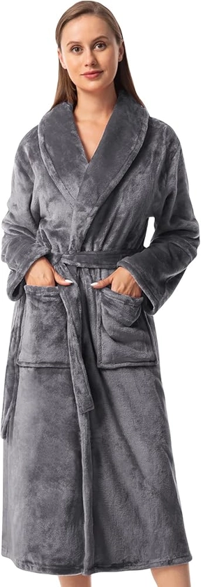 vislivin Peignoir de Bain Femme Velours Peignoir Long Polaire Peignoir Hiver Robe Gris S : Amazon.fr: Mode