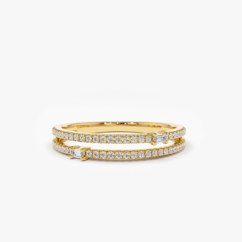 14k Unique Double Row Micro Pave Statement Ring