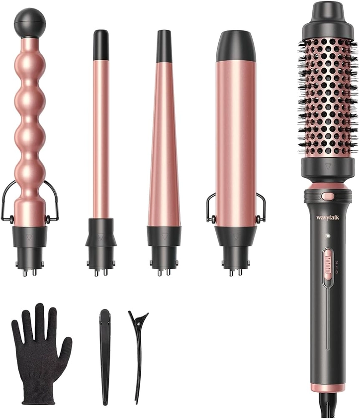 Amazon.com: Wavytalk 5 in 1 Curling Iron,Curling Wand Set with Curling Brush and 4 Interchangeable Ceramic Curling Wand(0.5”-1.25”),Instant Heat Up,Include Heat Protective Glove & 2 Clips : Beauty & Personal Care