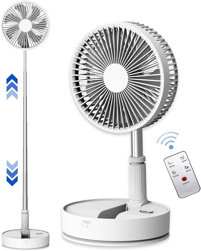 Amazon.com: Oscillating Fan with Remote Control, 7200mAh Rechargeable Battery Operated Travel Fan for Camping, 4 Speed, Timer, Height Adjustment Portable Foldable Fan for Travel , Outdoor, Home (White) : Home & Kitchen