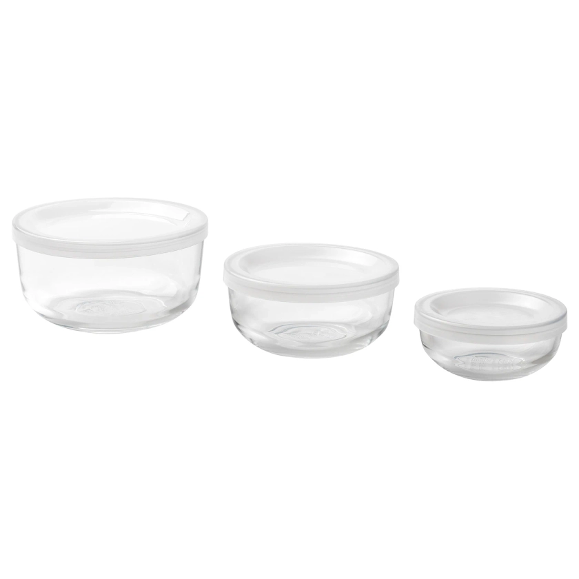 BESTÄMMA Food container with lid, set of 3 - glass