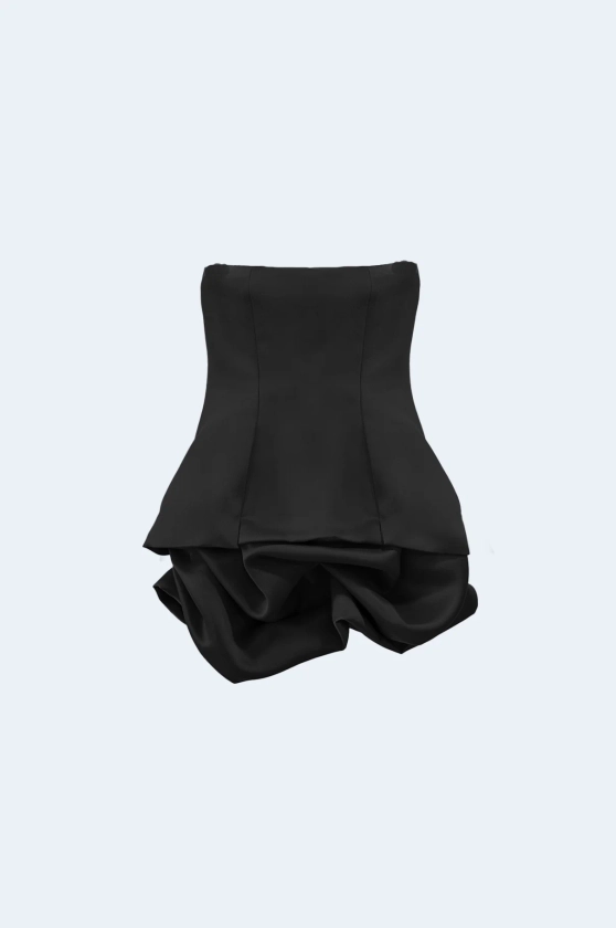 Minivestido Negro Semisatinado Volumen | Habey Club