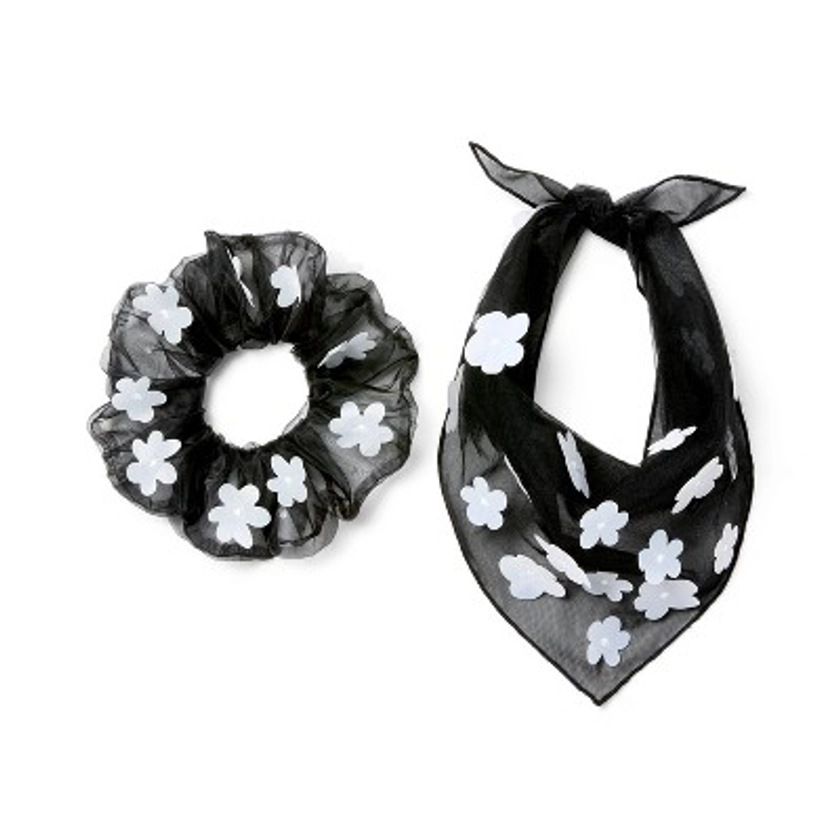 Organza Flower Scrunchie & Bandana Set - Black - The Cuddle Collab with Ghost & Wren