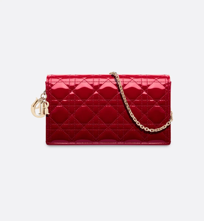 Lady Dior Pouch Cherry Red Patent Cannage Calfskin | DIOR