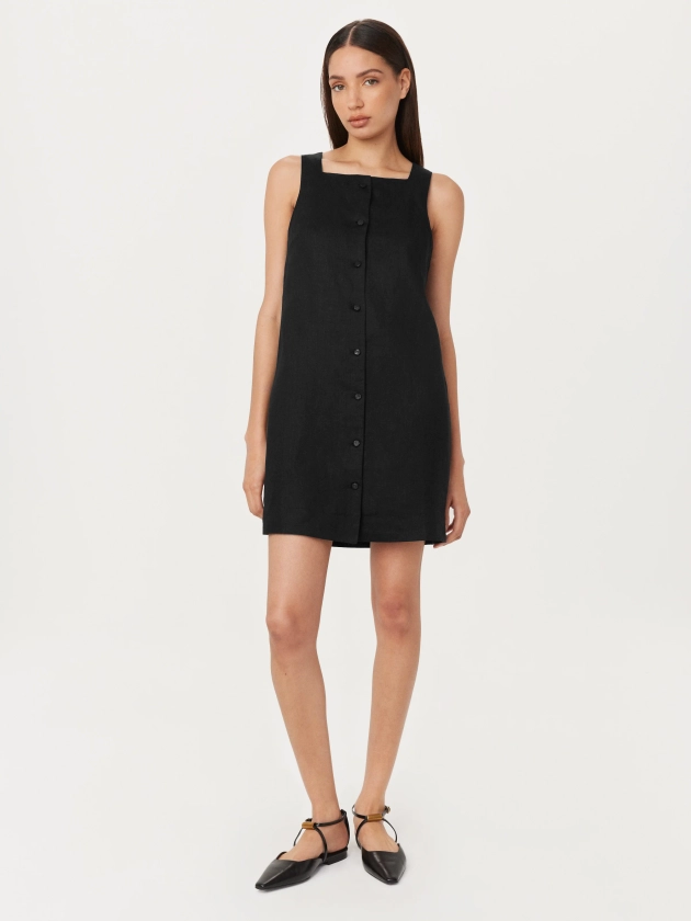 The Pinafore Linen Dress in Black