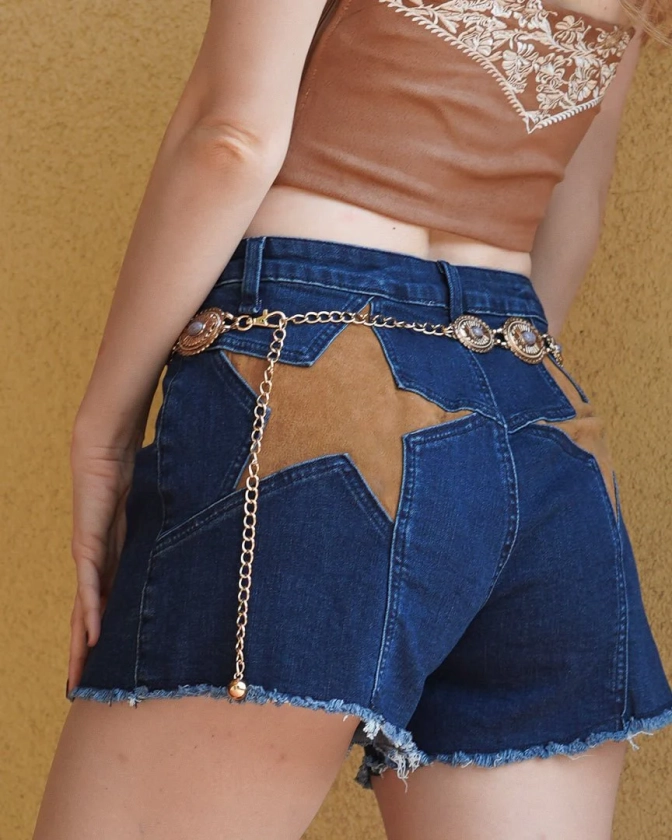 Kiss My Stars Dark Wash Star Shorts