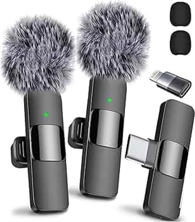 Wireless Microphone for iPhone, iPad, Android, Lavalier Microphone for Video Recording - 2 Pack iPhone Mic Crystal Clear Recording with USB-C for Podcast Microphone, ASMR, TikTok