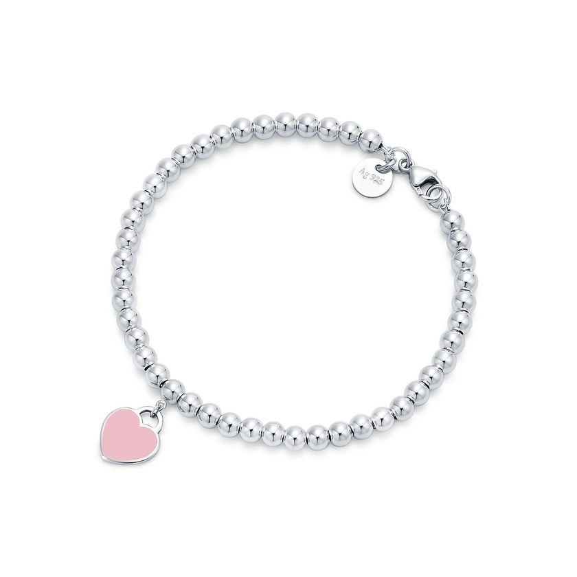 Return to Tiffany™ Pink Heart Tag Bead Bracelet in Silver, 4 mm | Tiffany & Co. UK