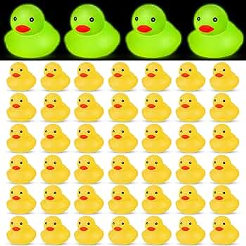 Glow in The Dark Rubber Ducks, 2.2inch Luminous Ducks in Bulk, Float Bathtub Bath Toys, Mini Fluorescent Ducks, Valentine Duck for Home School Room Shower Birthday Party Gifts (Yellow,50 Pcs)