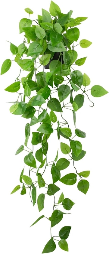 Small Fake Hanging Potted Plant, 37.7in Artificial Potted Plant Faux Ivy Vine Plant Hanging Plant Pothos for Shelf Home Office Indoor Outdoor Garden Greenery Decor (Black Pot)