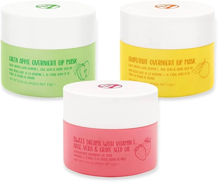 W7 Sweet Dreams Overnight Lip Mask Trio - Strawberry, Apple & Grapefruit Flavour 3 Pack - Vitamin E, Aloe Vera and Grape Seed Oil - For Hydrated, Full Looking & Irresistible Lips - 12ml : Amazon.co.uk: Beauty