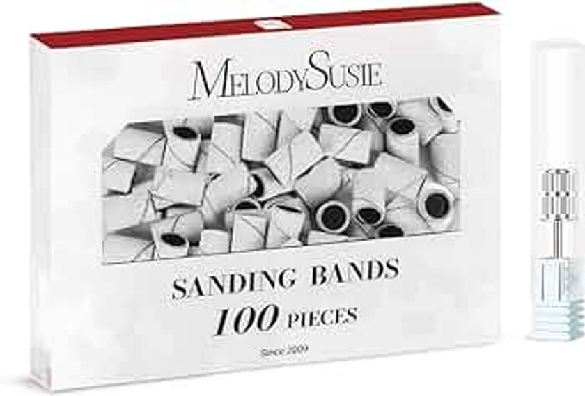 MelodySusie 100 Pcs Nail Drill Bits Sanding Bands for Nail Drill 180 Fine Grit Nail File Sanding Bands for Acrylic Nails Gel Manicures and Pedicure
