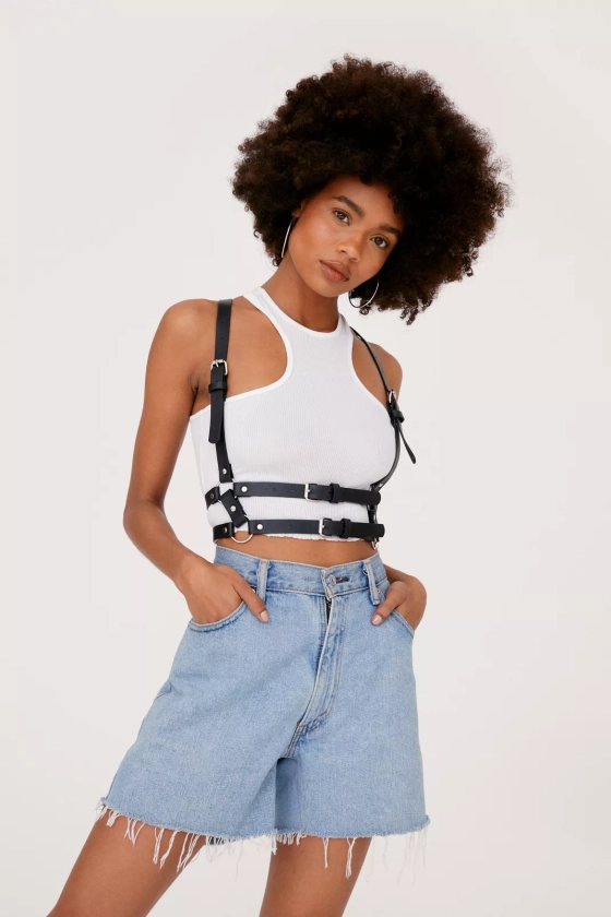 Faux Leather Croc O Ring Detail Harness Belt