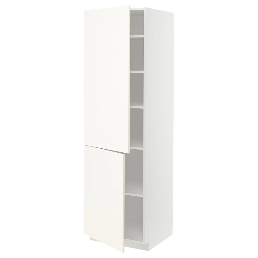 METOD high cabinet with shelves/2 doors, white/Vallstena white, 60x60x200 cm - IKEA
