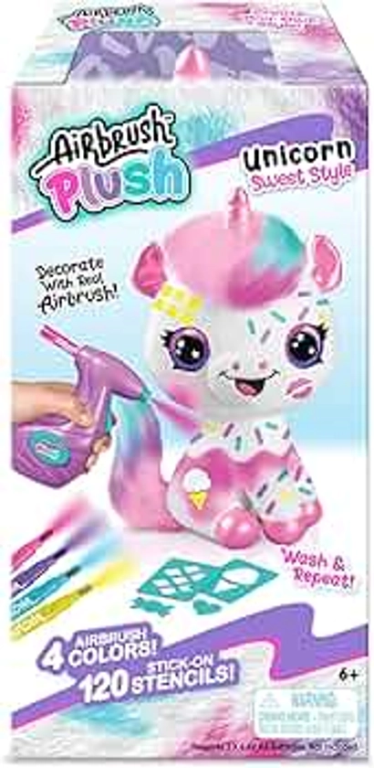 Canal Toys Personalize Airbrush Plush Large Pink Unicorn! Decorate, wash, Repeat! Customize Your own Spray Art Plush with Markers, Battery Powered Airbrush and 100+ Stencils. Ages 6+