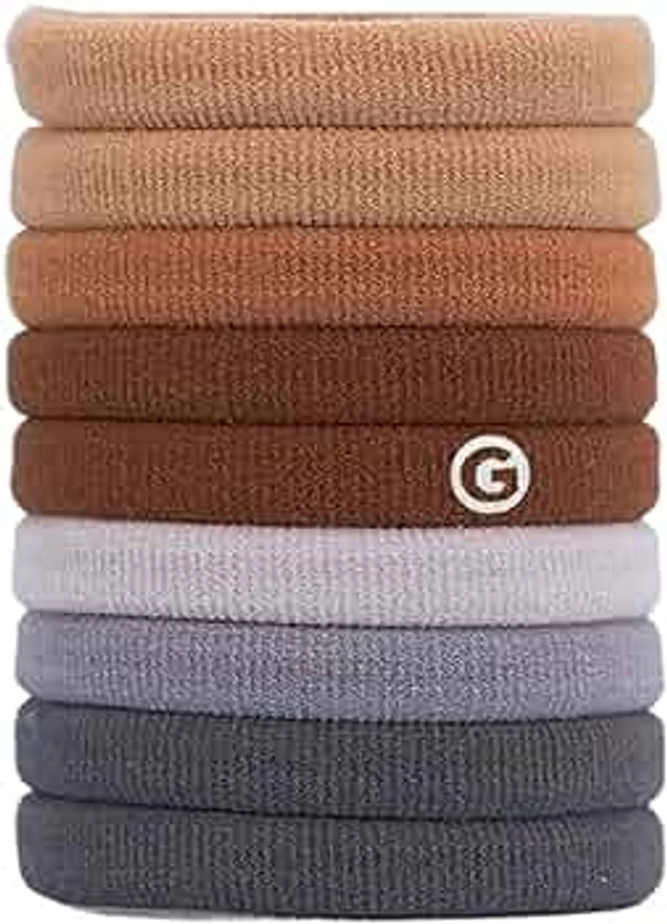 Gimme Beauty - Any Fit No Damage Hair Ties - Neutrals - Seamless Microfiber Hair Elastic - Hair Accessories With All Day Hold - No Snagging, Dents, or Breakage Hair Tie Pack (9 Count)