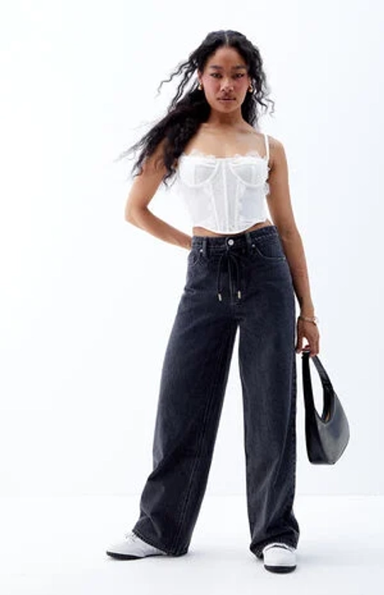 PacSun Cali Black Drawstring Baggy Boyfriend Jeans | PacSun