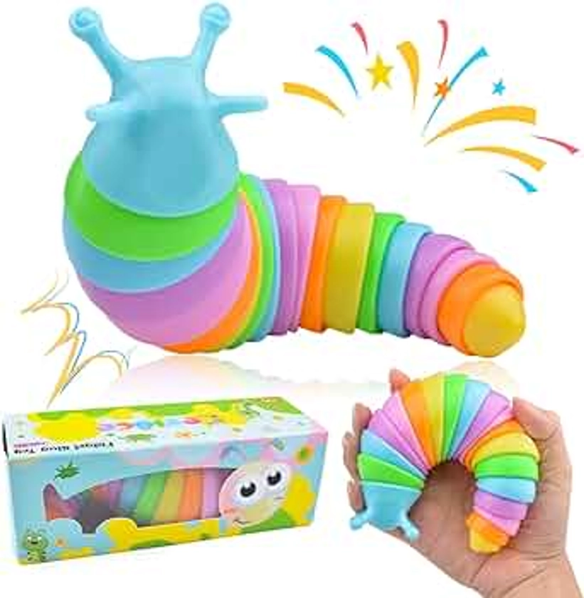 Cevioce Sensory Slug Fidget Toys,Fidget Slug Toys for Adults & Kids Party Favors,1 PC Cute Autism Sensory Toys for Autistic Children,Toddler Toys Age 1+,Travel Toys for 1+ Year Old （Rainbow）