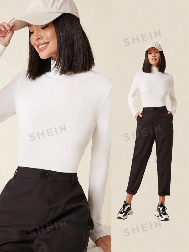 SHEIN BASICS High Neck Solid Fitted Tee