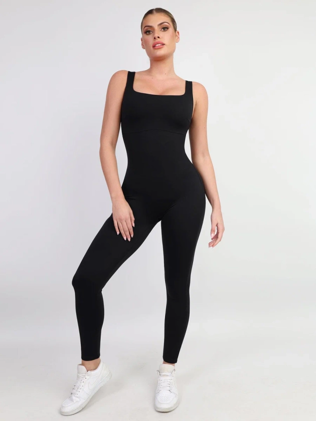 Built-In Shapewear Thigh Slimming Workout Jumpsuit | Popilush