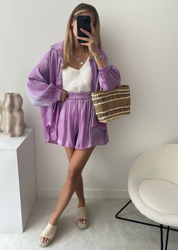 Short oversize satiné EMMY - lilas